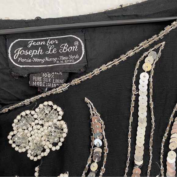 Jean for Joseph Le Bon Women’s L Vintage Silk Beaded Sequin Floral Top Blouse - Picture 4 of 6
